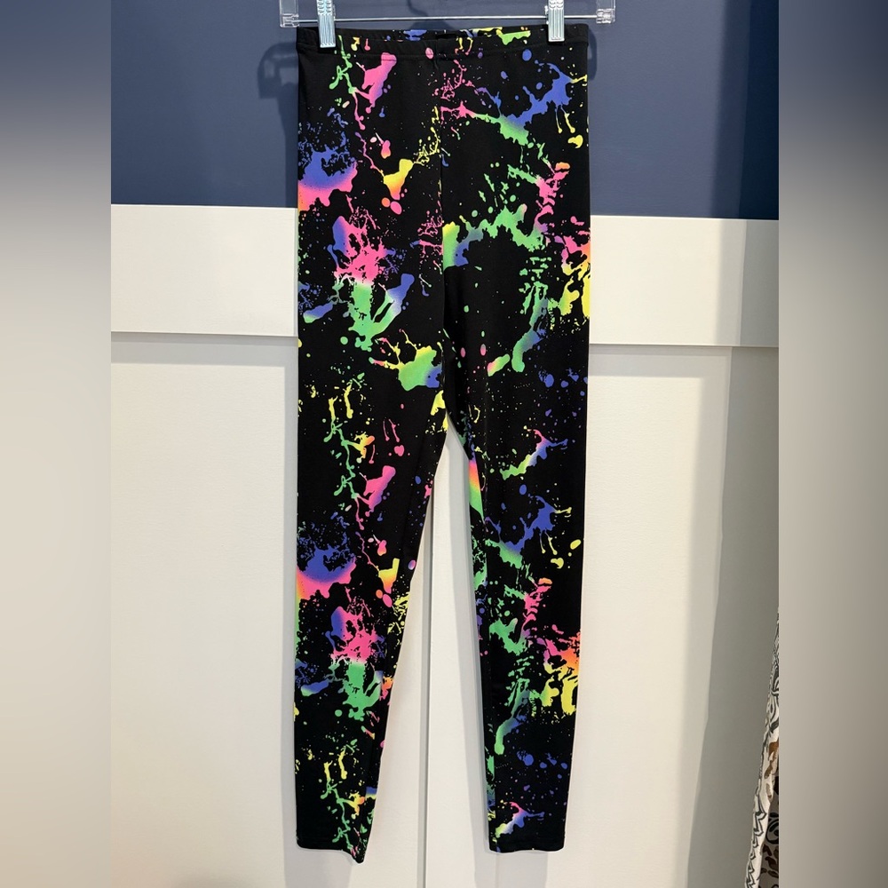 SHEIN Black Leggings with Neon Paint-Splash Print Size XS